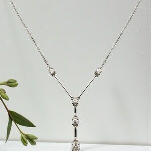 18 inch lariat CZ stamped  Silver Necklace​​